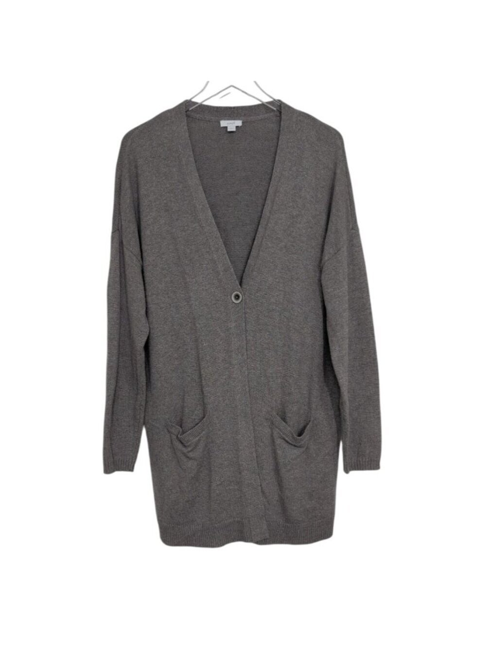 Pure Jill V Neck Cardigan Womens Size Large Gray Minimalist 1 Button Sweater